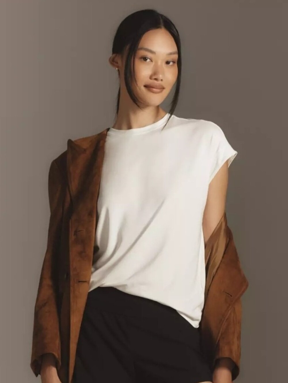 Anthropologie White Crewneck Muscle Cap-Sleeve Tee